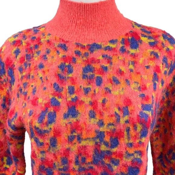 Anthropologie Holly Pink Multicolor Wool Alpaca Animal Print Mock Sweater Top XS - Picture 3 of 5